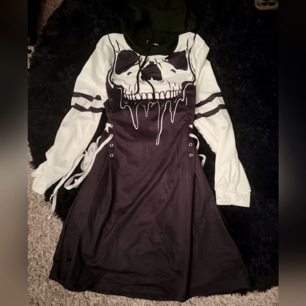 Hooded Long Sleeve Skeleton Dress